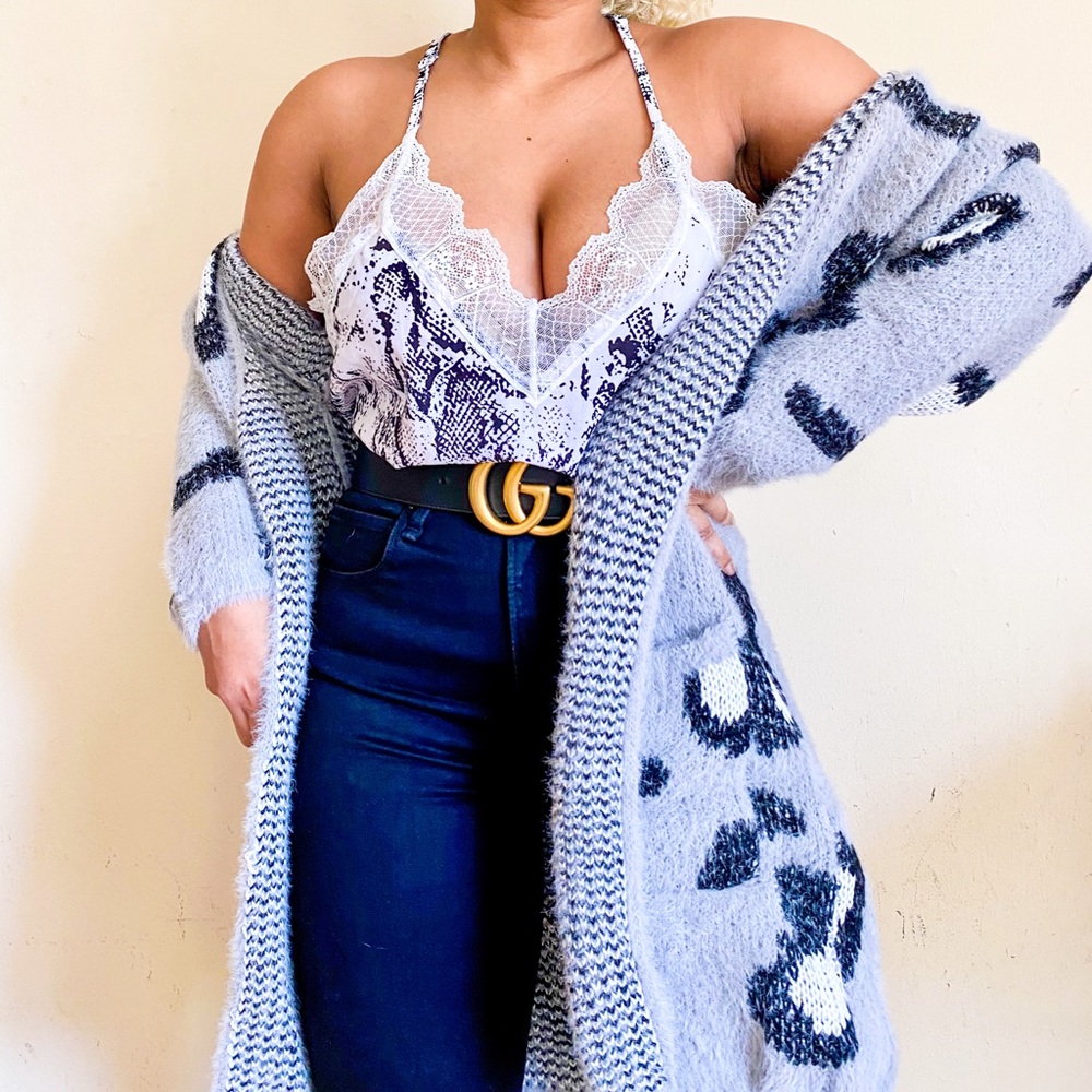 Fuzzy Leopard Animal Print Long Sleeve Cardigan